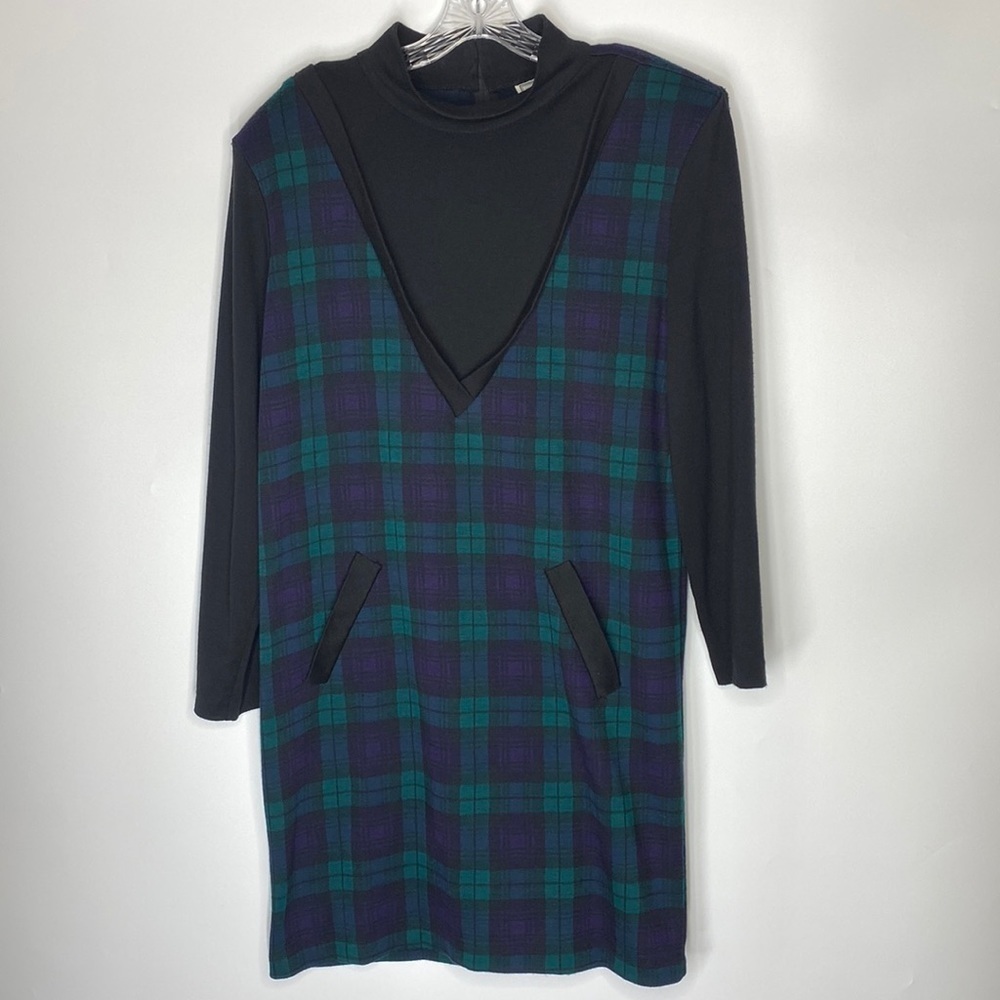 Vintage DBY Turtleneck Tartan 3/4 Sleeve Dress Size 13